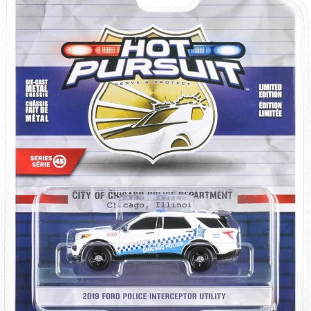 2019 Police Interceptor Utility White with Blue Graphics City of Chicago Police Department – Chicago, Illinois Hot Pursuit Series 45 1/64 Diecast Model Car by Greenlight 43030D